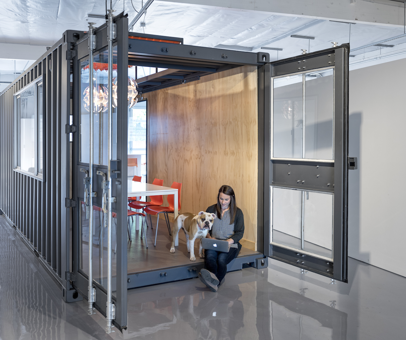 The container cargo doors are usually closed, but can be opened when needed.