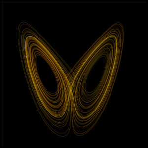 By User:Wikimol, User:Dschwen - Own work based on images Image:Lorenz system r28 s10 b2-6666.png by User:Wikimol and Image:Lorenz attractor.svg by User:Dschwen, CC BY-SA 3.0, https://commons.wikimedia.org/w/index.php?curid=495592